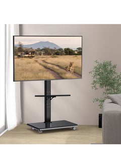 Buy Mobile TV Stand with Wheels, 2 Tiers Shelves TV Mount for 32-70 Inch LCD LED Flat TV Screen, Swivel and Height Adjustable with Cable Management in Saudi Arabia