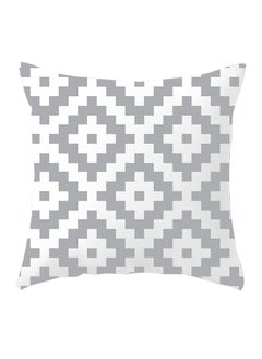 Buy Decorative Geometric Printed Pillow White/Grey 45x45cm in UAE