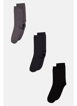 Buy Men 3 Pairs Formal Socks, Black/Dark Grey/Grey in UAE