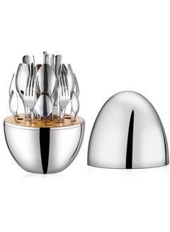 اشتري 24-Piece Stainless Steel Cutlery Set with Egg-shape Tableware Storage Holder Silver في الامارات