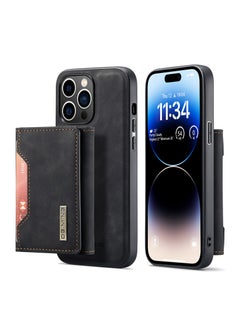 Buy Wallet Case for Apple iPhone 14 Pro, DG.MING Premium Leather Phone Case Back Cover Magnetic Detachable with Trifold Wallet Card Holder Pocket (Black) in UAE