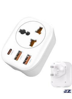 Buy Adapter, Type G Travel Converter, Universal Socket Travel Adaptor with 2USB+Type-C port for Business Trip Holiday Hotel Airport-White in UAE