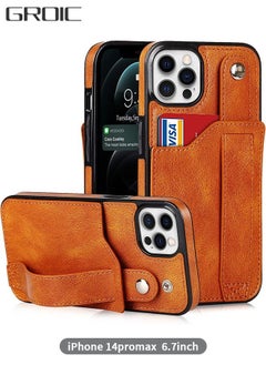 اشتري Iphone 14 Pro Max Case 6.7 Inch, Luxury Leather Wallet Style Business Case, Scratch Resistant, Shock Resistant Strap Wrist Strap Card Slot Iphone 14 Pro Max Phone Leather Case في الامارات