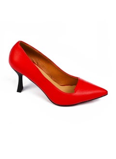 Buy Genuine Leather Pointed Slip On Mid Heel Pumps Red in Egypt