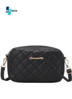 Buy Women's Fashion Diamond Check Shoulder Bag, Casual Solid Color Crossbody Bag Messenger Bag for Women, Girls Simple PU Leather Carrying Bag Sling Bag Gift Bag (Black) in UAE