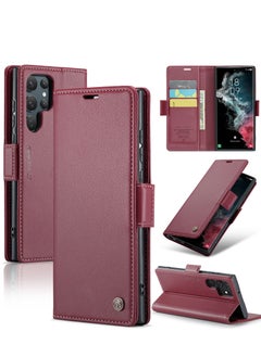 Buy Flip Wallet Case For Samsung Galaxy S22 Ultra, [RFID Blocking] PU Leather Wallet Flip Folio Case with Card Holder Kickstand Shockproof Phone Cover (Red) in UAE