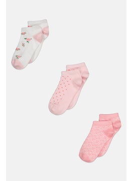 Buy Kids Girl 3 Pair Plain Ankle Socks, Pink Combo in UAE