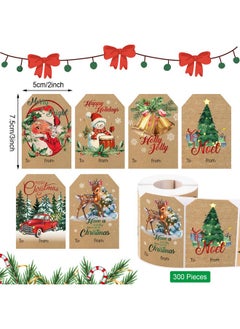 اشتري 300Pcs Christmas Gift Tags Stickers,Christmas Labels For Gifts Kraft Vintage Santa Christmas Name Tags Stickers For Gifts Cards Boxes Decorative,2 X 3 Inch في السعودية