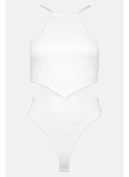 Buy Women Plain Strapless One Piece Swimsuit, White in Saudi Arabia