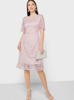 Buy Crochet Lace Detail Fit & Flare Dress in Saudi Arabia