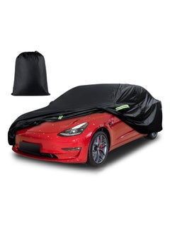 Buy Car Cover for Tesla Model 3 Waterproof All Weather Protection Full Exterior Cover Rain Snow UV Protection with Charging Port Ventilated Mesh Door Zipper(Black) in Saudi Arabia