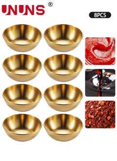 Buy 8-Piece Sauce Dish Set,3.1 Inch Stainless Steel Mini Individual Saucers Bowl,Round Seasoning Dishes Sushi Dipping Bowl Appetizer Plates,Golden in UAE