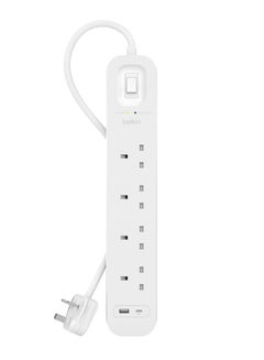 Buy Belkin 4-Outlet Surge Protector Power Strip, Wall-Mountable with 4 AC Outlets, 2M Power Cord, & Green Indicator Light in Saudi Arabia