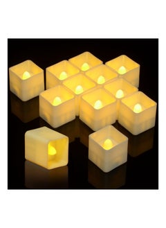 اشتري Flameless LED Tea Lights with Timer 12Pcs Battery Operated Flickering Mini Square Tealight Candles Bulk Set for Wedding Party Table Centerpieces Special Night Indoor Outdoor Decor في السعودية