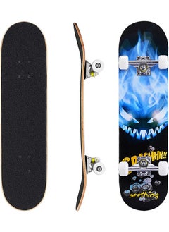 اشتري Skateboard Full Standard Skateboard 7-layer Canadian Maple Double Kick Concave Durable and Stable Suitable for Kids Teens Adults Youth Beginners Professional 79cm*20cm في السعودية