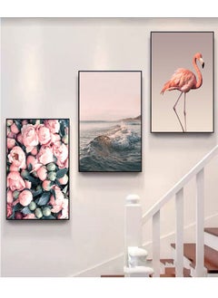 Buy 3-Panel Duplex Art Painting for Entrance Decorative Wall Hanging (Pink Flamingo) in UAE