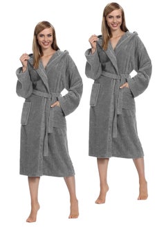 اشتري 2 Pieces Grey Color Lightweight Summer Fresh Cotton Unisex Spa Bathrobe XXL Size في الامارات