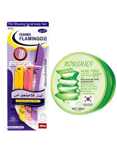 Buy 3-Piece Facial Touch-up Razor Purple/Peach/Yellow AND Soothing And Moisture Aloe Vera Gel Clear 300ml in Saudi Arabia