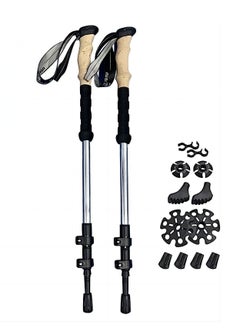 Buy COOLBABY Lightweight Foldable Hiking Poles Shock Absorbing Walking Stick With Natural Cork Grip Clamshell Lock Four Seasons All-Terrain Accessories And Tote Bag in UAE