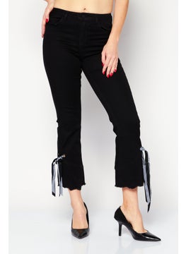 Buy Women Skinny Fit Belted  Stretchable Denim, Black in UAE