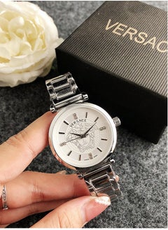 Buy Versace Women's Cubic Zirconia Classic Fashion Round Quartz Watch with Silver Stainless Steel Strap 36mm Gift in UAE