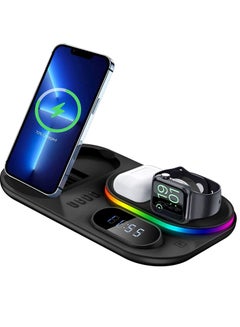 Buy 4 in 1 Wireless Charger Station with Digital Clock and Night Light 30W Fast Wireless Charging Compatible with iPhone 13 12 Pro XR X 8 Plus  iWatch Samsung Galaxy S21 S20 (Black) in Saudi Arabia