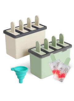 اشتري Popsicle Molds Sets 8 Ice Pop Makers Reusable Cream Mold Dishwasher Safe Durable DIY Popsicles Tray Holders with Silicone Funnel Cleaning Brush Kitchen Supplies Beige and Green في الامارات