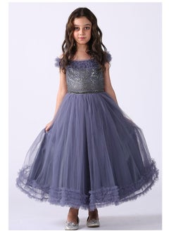 Buy Girl's Dress Off-the-shoulder Design, On A Tulle Wrinkle Above The Chest And Shoulders, And Lined With Sequins, With An Embroidered Belt, Hand Embroidery From The Bottom, And A Cloche Story in Saudi Arabia