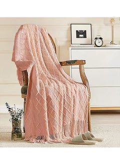 Buy Soft Cozy Lightweight Sofa Blanket with Tassels Pink 127 x 172CM in Saudi Arabia