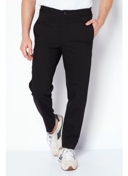 Buy Men Slim Fit Solid Dress Pants, Black in Saudi Arabia