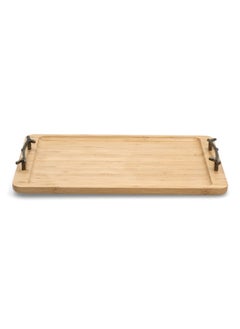 Buy Durable Rectangular Bamboo Serving Tray with Metal Handle Brown 40 x 25 cm G17-X344 in Saudi Arabia