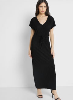 Buy V-Neck Tie Detail Dress in UAE