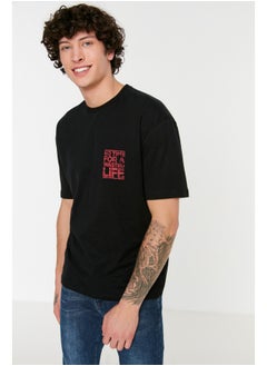 Buy Black Men's Relaxed/Casual Cut Crew Neck Text Printed  T-Shirt in Egypt