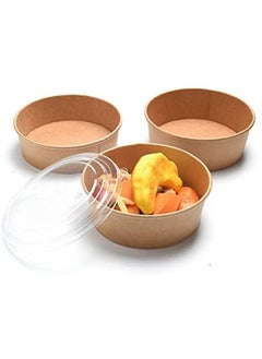 Buy Kraft Salad Bowl 1300ml Bio Disposable Bowl Brown With Lid 50 Pieces in UAE