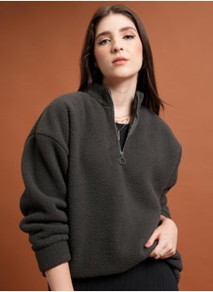 Buy Oversized Half Zip Sweatshirt with Dropped Shoulder in Saudi Arabia