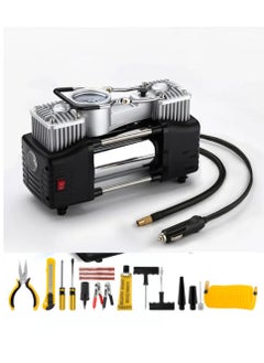 Buy 2 Cylinders Air Compressor For Car Tires Analog Tire Inflator, 12V DC Air Compressor, Tire Inflators, Air Tire Pump With Emergency LED Flashlight Multipurpose Air Pump For Cars, Motorcycles, Bikes, in UAE