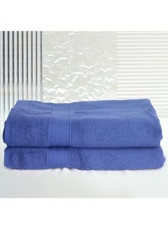 اشتري 2 Piece Bathroom Towel Set BRAVO 550 GSM 100% Combed Cotton Terry 2 Bath Towel 70X140 cm Gentle Touch Extremely Absorbent Every Day Use Royal Blue في الامارات