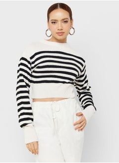 اشتري Crew Neck Striped Crop Sweater في الامارات