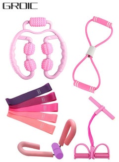 Buy 9 Pieces Yoga Set with 1 Muscle Roller,1 Chest Rally Pull Rope 8 Shape,1 Leg Exercise Trimmer,1 Pedal Puller Resistance Band,5 Resistance Loop Bands for Yoga, Pilates, Stretching in UAE