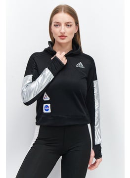 اشتري Women Sportswear Fit Hooded Long Sleeve Training Sweatshirt, Black/Sliver في الامارات