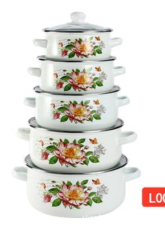 اشتري 5-Piece Set of Marble Enamel Thickened Straight Soup Pot with Double Ears 16/18/20/22/24CM في السعودية