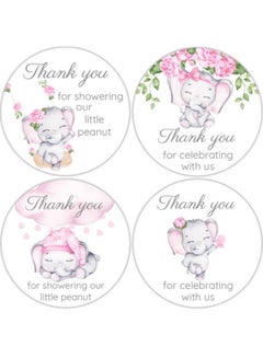 اشتري 1.9 Inch Stickers Elephant Baby Shower Favors Girl Thank You For Celebrating With Us Gray Pink في الامارات