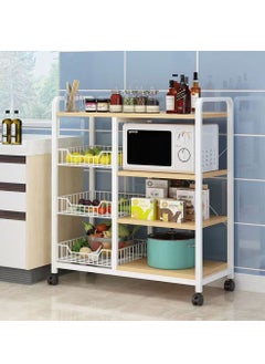 Buy 4-Tier 3 Basket Kitchen Storage Shelf Microwave Oven Stand Rack Spice Organizer with Wheels Baker Storage Rack for Home Hotel Living Room Bathroom Office Fruit Vegetables 103x90x30cm in UAE