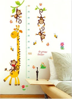 Buy Giraffe And Monkey Growth Chart Removable Wall Sticker Set Brown/Green/Orange 60x90centimeter in UAE