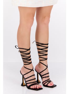 Buy Women Strappy Tie Sandals, Black in Saudi Arabia