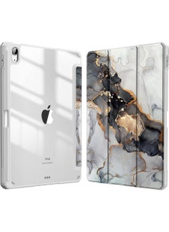 اشتري Hybrid Slim Case for iPad Air 5th Generation (2022) / iPad Air 4th Generation (2020) 10.9 Inch - [Built-in Pencil Holder] Shockproof Cover with Clear Transparent Back Shell Cloudy Marble في الامارات