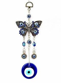 Buy Turkish Blue Eye with Butterfly Hanging Decoration Ornament, Blue Rhinestone Car Charm Rear View Mirror Wall Hanging Protection Home Decor Blessing Gift in UAE