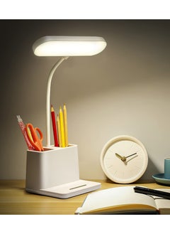 Buy Desk Lamp, LED Table Light for Home Office Lighting, 3 Modes Study Lamp, Dimmable Office Light, Small Desk Lamp with Rechargeable USB Charging Port and Pen Holder, White in UAE