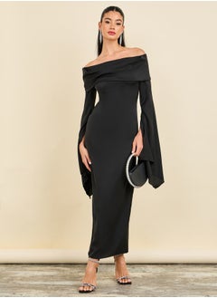 Buy Off Shoulder Wide Flared Sleeves Shift Maxi Dress in Saudi Arabia