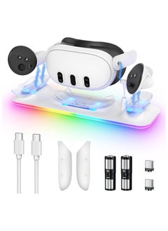 Buy XICEN Charging Dock for Meta Quest 3, Fast Charging Station with Colorful RGB Light for Oculus Quest 3, Magnetic Charging Stand Accessories for Headset and Controller with 2 Rechargeable Batteries in UAE